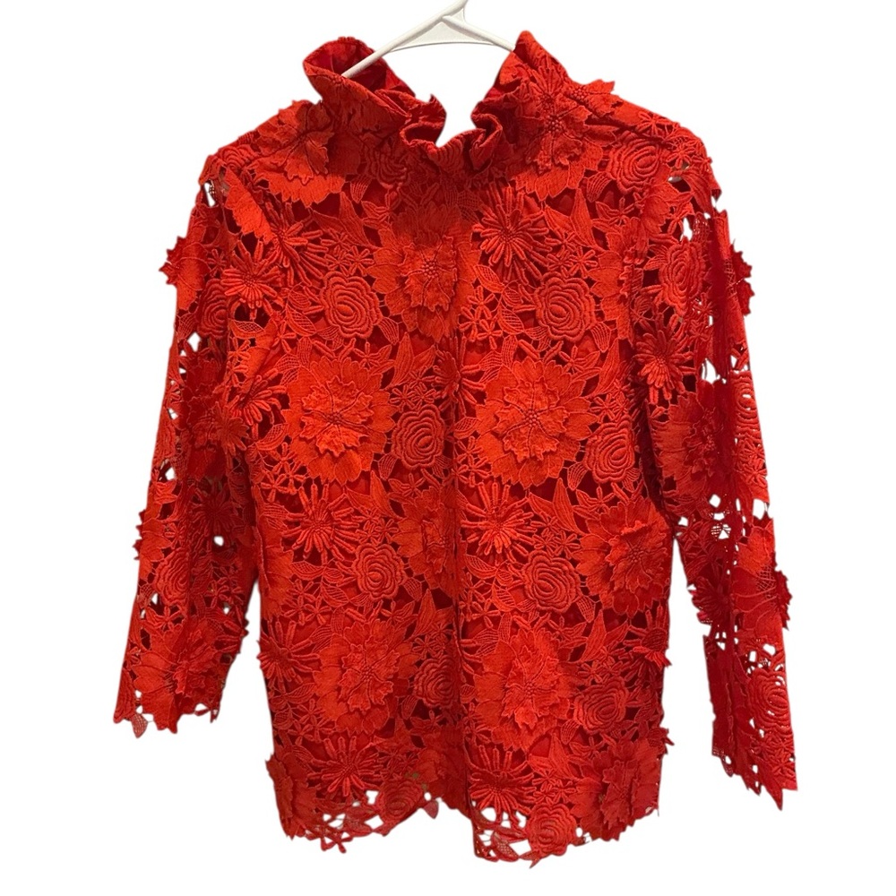 TUCKERNUT Red Guipure Lace Blouse sz M